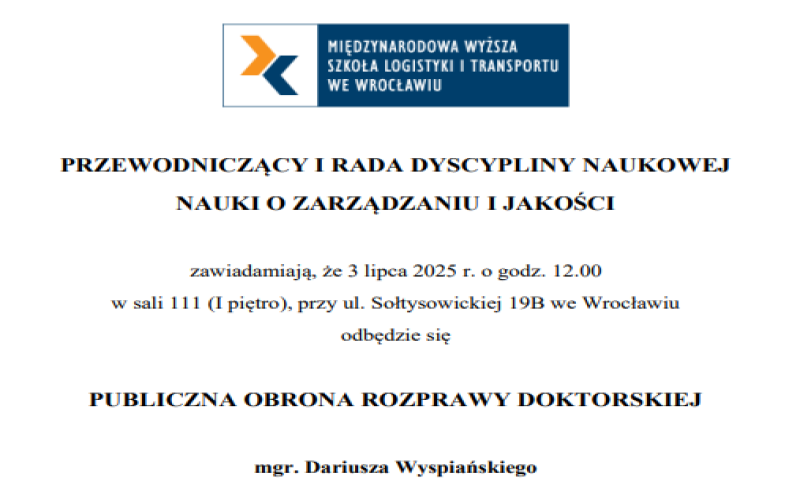 OBRONA ROZPRAWY DOKTORSKIEJ W MWSLiT WE WROCŁAWIU